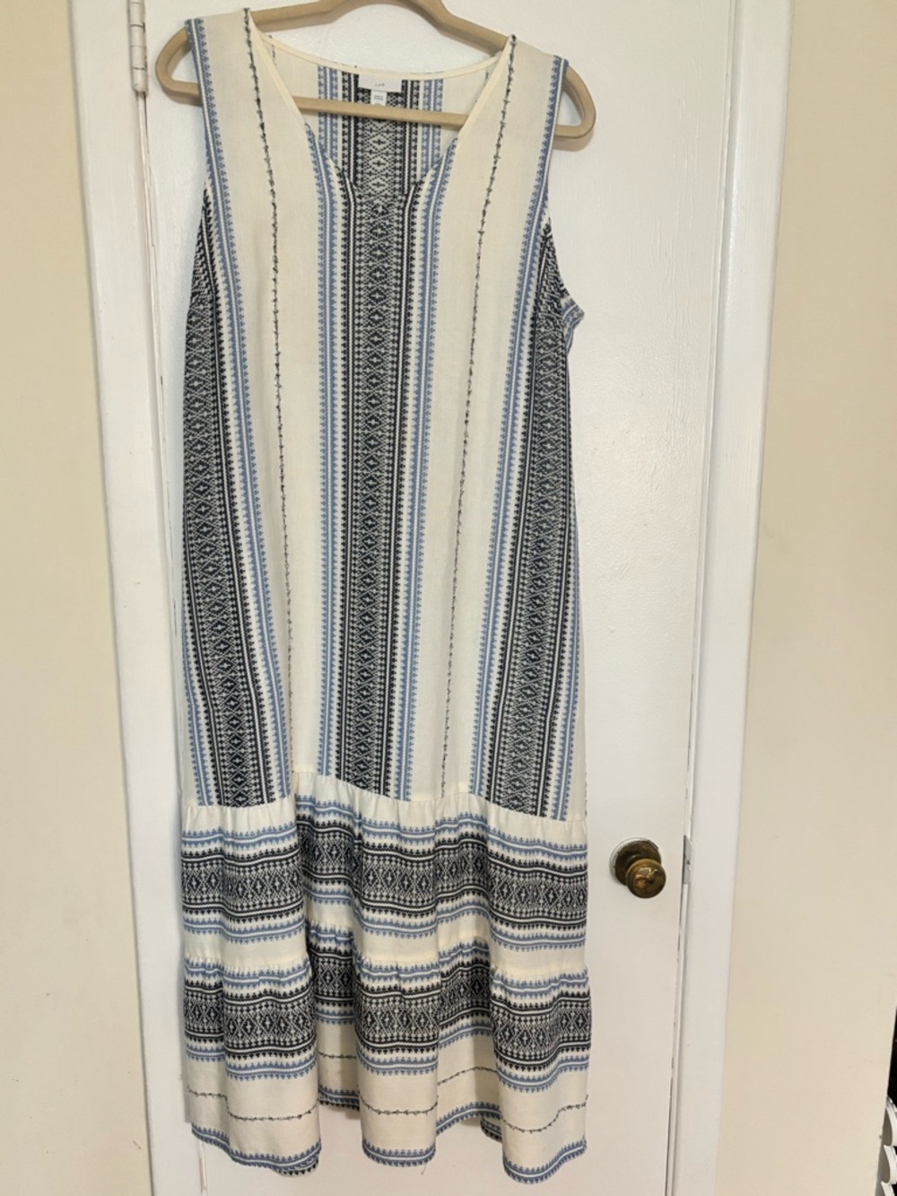 J.Jill Cotton Midi Dress, Off White ,Blue Embroidery.Double Ruffle Bottom Size L - Picture 11 of 11